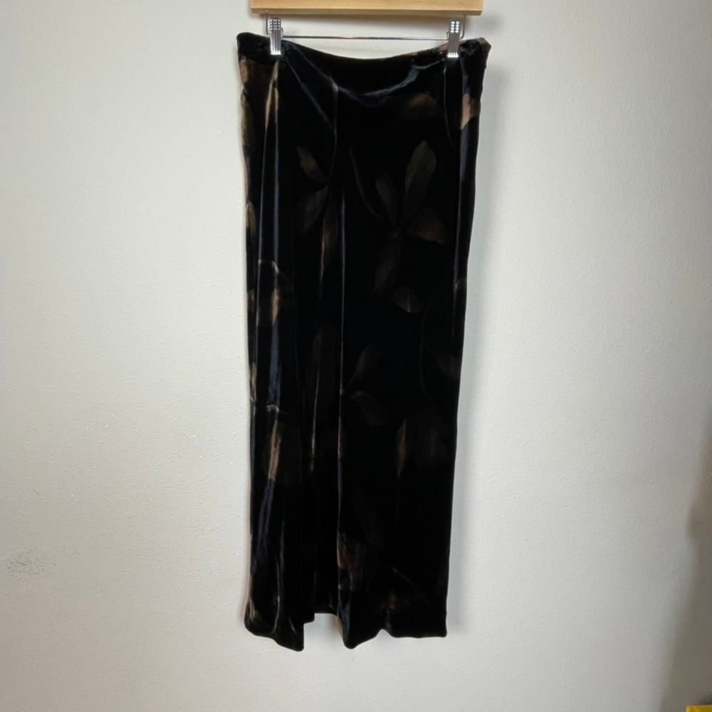 Grace Dane Lewis Womens Velvet Floral Maxi Skirt Size 12 Black‎ Brown Silk Blend